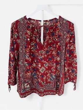 Lucky Brand Burgundy Paisley Floral Top